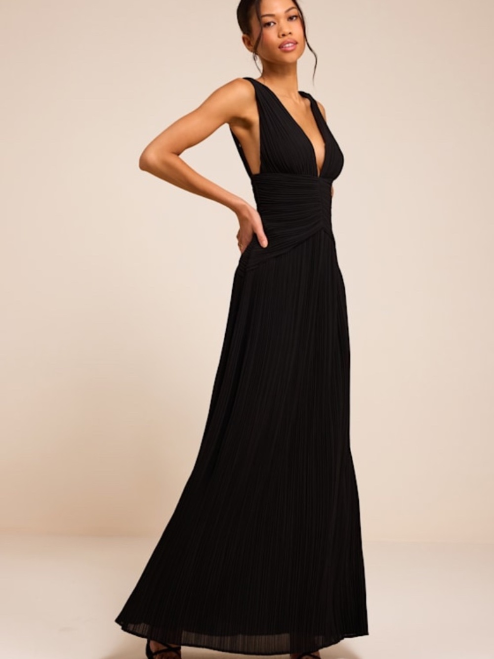 Lulus Kelina Black Pleated Drop Waist Maxi Dress - Size L